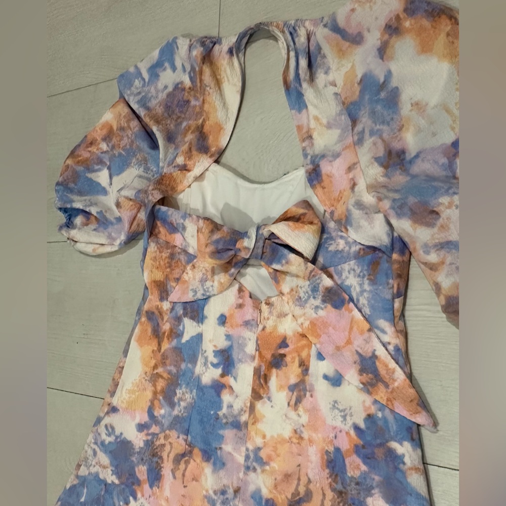 Blue and Orange Ruched Babydoll Midi Dress